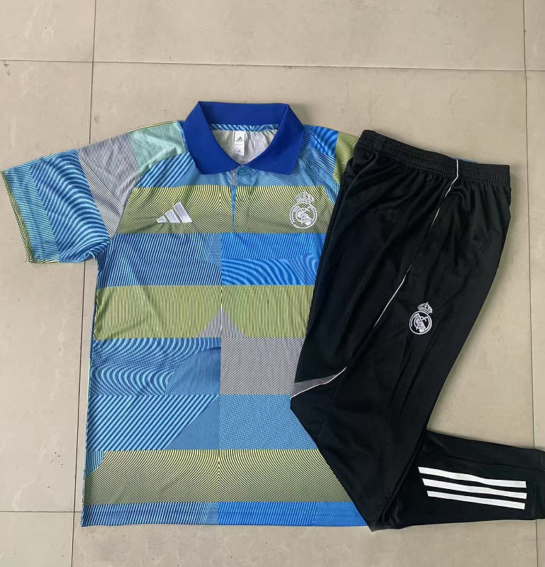 C2513# 2526polo皇马兰绿条纹喷墨-Real Real Madri Jersey 2