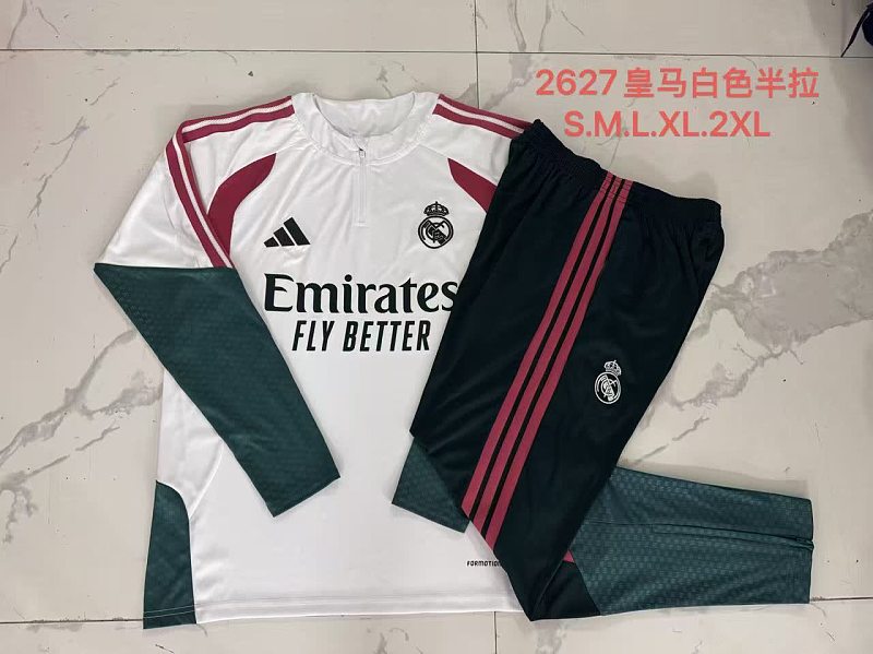 B26047# 2627半拉皇马白色（玫红配色）-Real 26/27 Real Madri Jersey 2