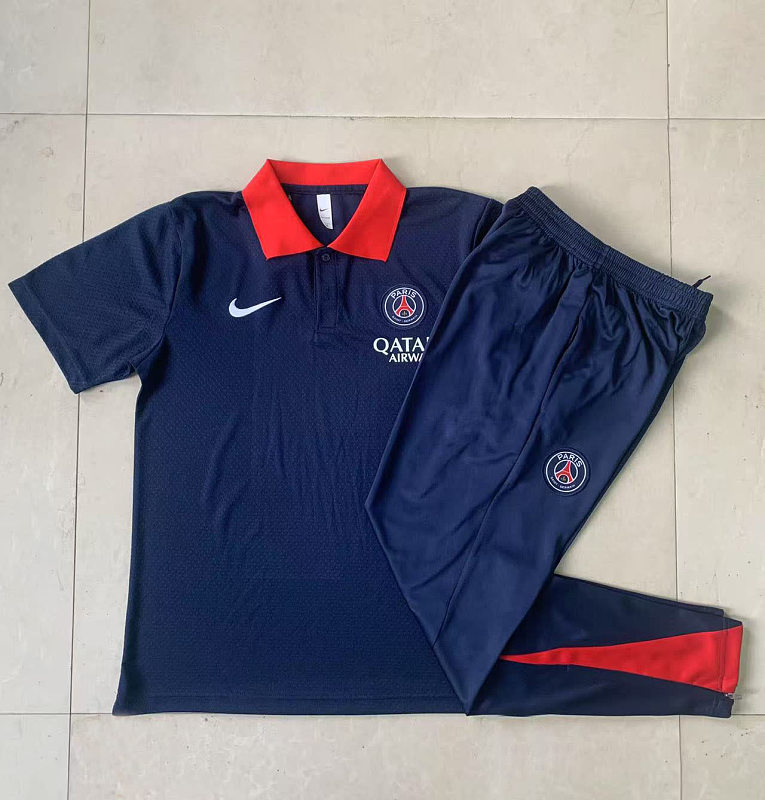 C2551# 2526polo巴黎上青色（红色衣领）-Paris Paris Jersey 2