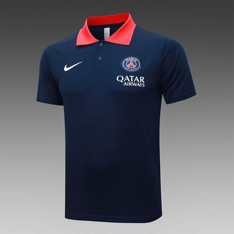 C2551# 2526polo巴黎上青色（红色衣领）-Paris Paris Jersey 4
