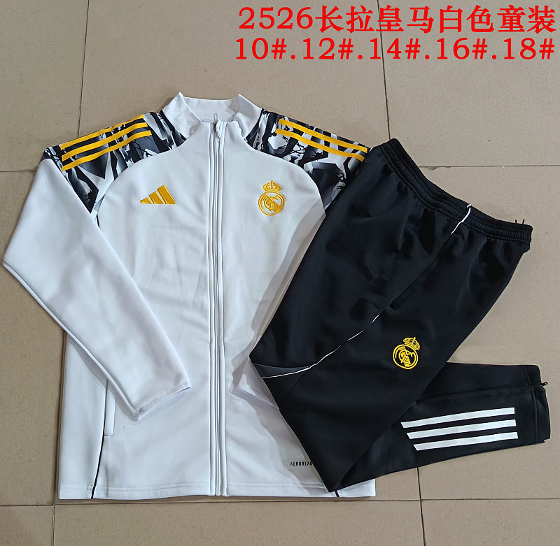E25232# 2526长拉皇马白色（袖子喷墨）童装-Real 25/26 Real Madri Jersey 3