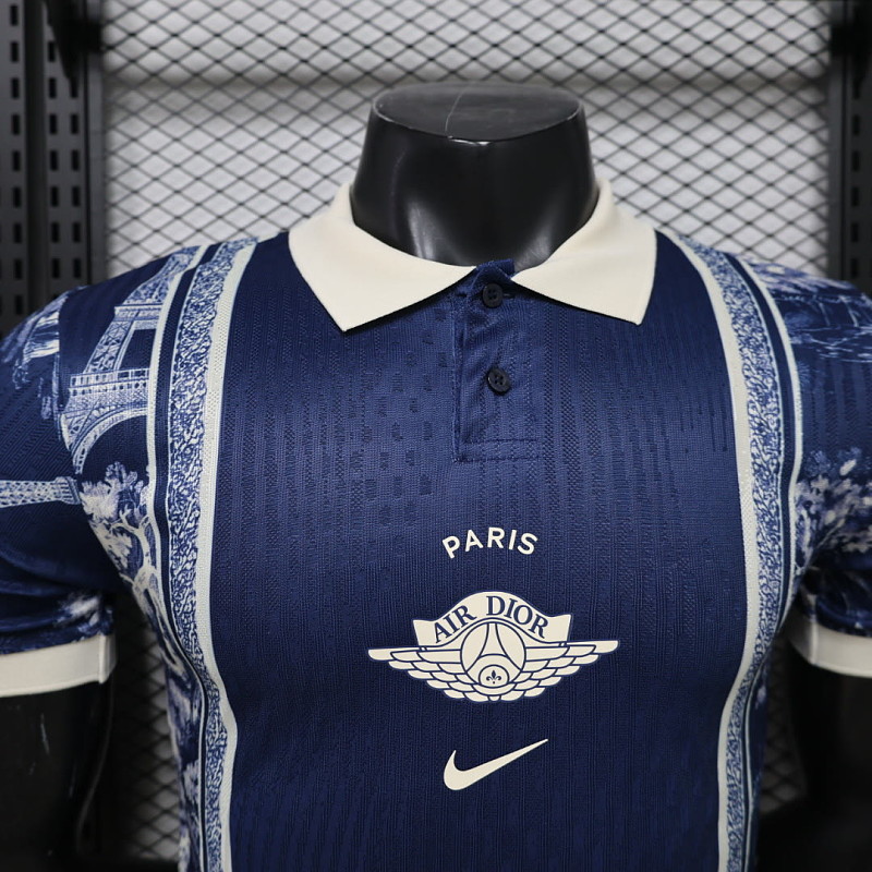 PSG 26/27 PSG x Dior Concept Toile de Jouy Navy Player Polo Shirt 3