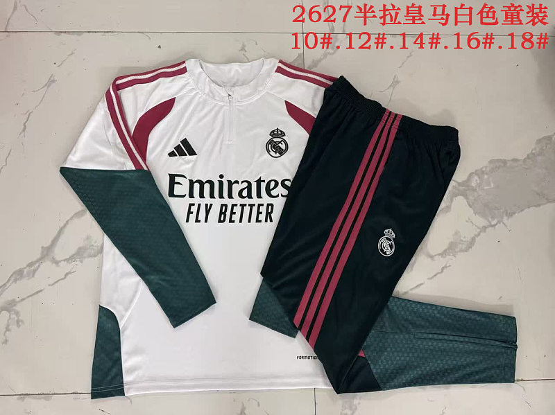 E26066# 2627半拉皇马白色（玫红配色）童装-Real 26/27 Real Madri Jersey 2