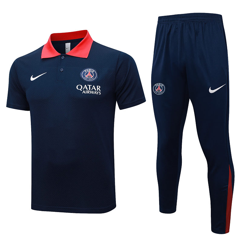 C2551# 2526polo巴黎上青色（红色衣领）-Paris Paris Jersey 6