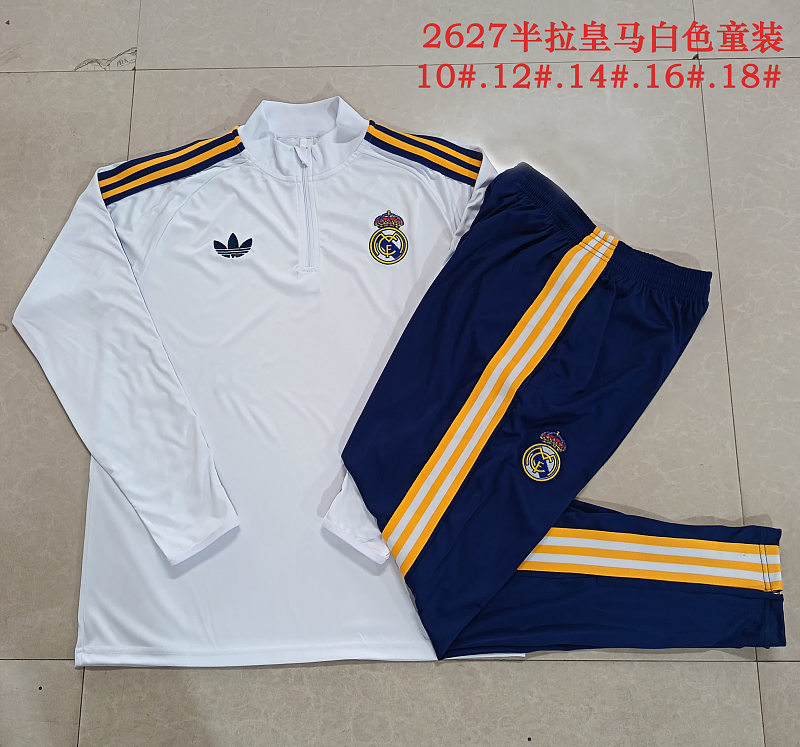 E26055# 2627半拉皇马白色（黄色织带）童装-Real 26/27 Real Madri Jersey 3