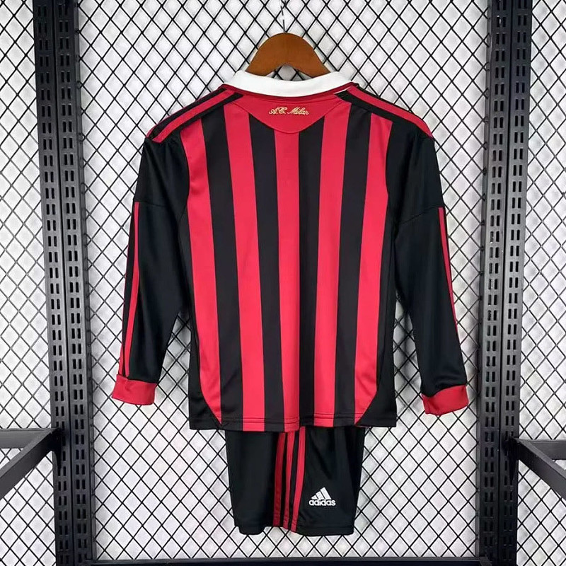 Milan 09/10 AC Milan Home Long Sleeve Kids Retro Size 16-28 2