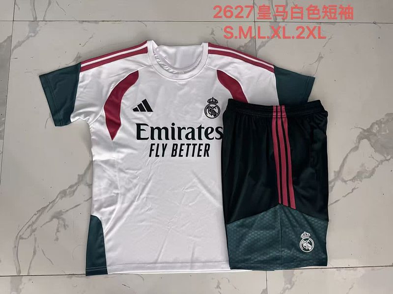 J26035# 2627短袖皇马白色（玫红配色）-Real 26/27 Real Madri Jersey 2