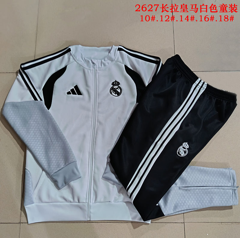 E26020# 2627长拉皇马白色（黑色配色）童装-Real 26/27 Real Madri Jersey 3