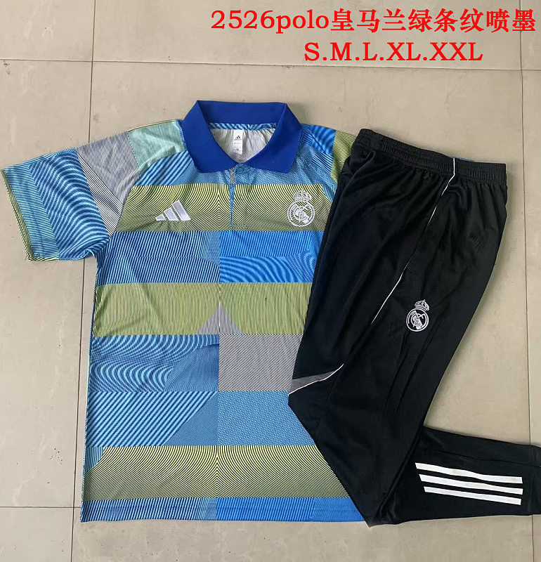 C2513# 2526polo皇马兰绿条纹喷墨-Real Real Madri Jersey 3