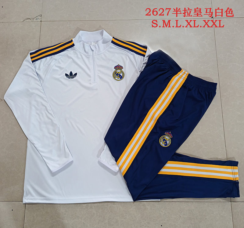 B26039# 2627半拉皇马白色（黄色织带）-Real 26/27 Real Madri Jersey 2